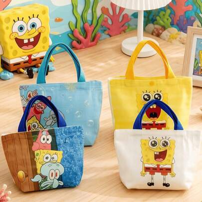 SpongeBob SquarePants Ba lô vải bố 1 mảnh chủ đề SquarePants với màu sắc và kiểu dáng ngẫu nhiên, túi mua sắm hai mặt, quà tặng sinh nhật, quà tặng tựu trường và quà tặng cuối học kỳ, bao gồm cả quà tặng ngày lễ cho các nhân vật như Patrick, Bạch tuộc, Cua Trùm và Ốc Sên, túi tote vải bố hoạt hình. Túi tote đựng văn phòng phẩm, túi tote học sinh. Túi tote tái sử dụng, tinh tế. Một chiếc túi tote bằng cotton nguyên chất dễ thương có thể dùng để đựng sách vở, đồ mua sắm và thực phẩm. Túi đựng đồ tiện dụng, nhỏ gọn.