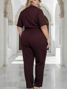 Women's Plus Size Set - Elegant Shirt And Pants - Rỉ Nâu - Xem 2
