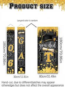 3pcs/Set 2026 Black & Gold Glitter Entrance Banner - "Class Of 2026" And "Congratulations On Your Graduation" Outdoor Welcome Sign With Graduation Cap And Diploma Design, Ideal For High School And College Graduation Party Decor - Multicolor - View 2