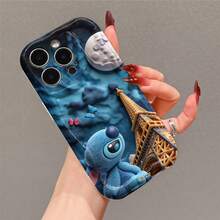 Disney Lilo & Stitch Stitch Phone Case – Plush-Style Stitch Sitting Beside The Eiffel Tower, With Moon, Clouds & Butterfly Accents On Dark Blue Night Sky Background, Shockproof Protective Cover For IPhone 17, 16, 15, 14, 13, 12, And 11 Pro Models.. A Fun Gift For Family, Friends, Birthdays, Holidays, And Special Occasions. - trắng - Xem 3