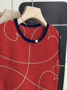 ADFHP Áo nữ mùa hè, áo vest dệt kim mỏng nhẹ in họa tiết trái tim kiểu retro, áo tank top cổ tròn màu xanh navy viền tương phản, trang phục đa năng dễ mặc khi đi làm. - Nhiều màu - Xem 4