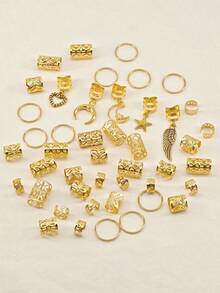 45个金色心形和星星镂空发圈/发夹，适合女性和女孩，音乐节发型 - 金色 - 查看 4