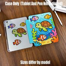 Funda protectora plegable con ranura para lápiz. Funda plegable con ranura para lápiz con diseño de tortuga marina en el mundo submarino, estilo océano fresco. Compatible con las principales series de tabletas y modelos de 7.9 pulgadas, 8.3 pulgadas, 9.7 pulgadas, 10.2 pulgadas, 10.5 pulgadas, 10.9/11 pulgadas y 12.9/13 pulgadas; también se ajusta a modelos de 8.7 pulgadas, 10.4 pulgadas, 10.5 pulgadas, 11 pulgadas y 12.4 pulgadas - Multicolor - Ver 2