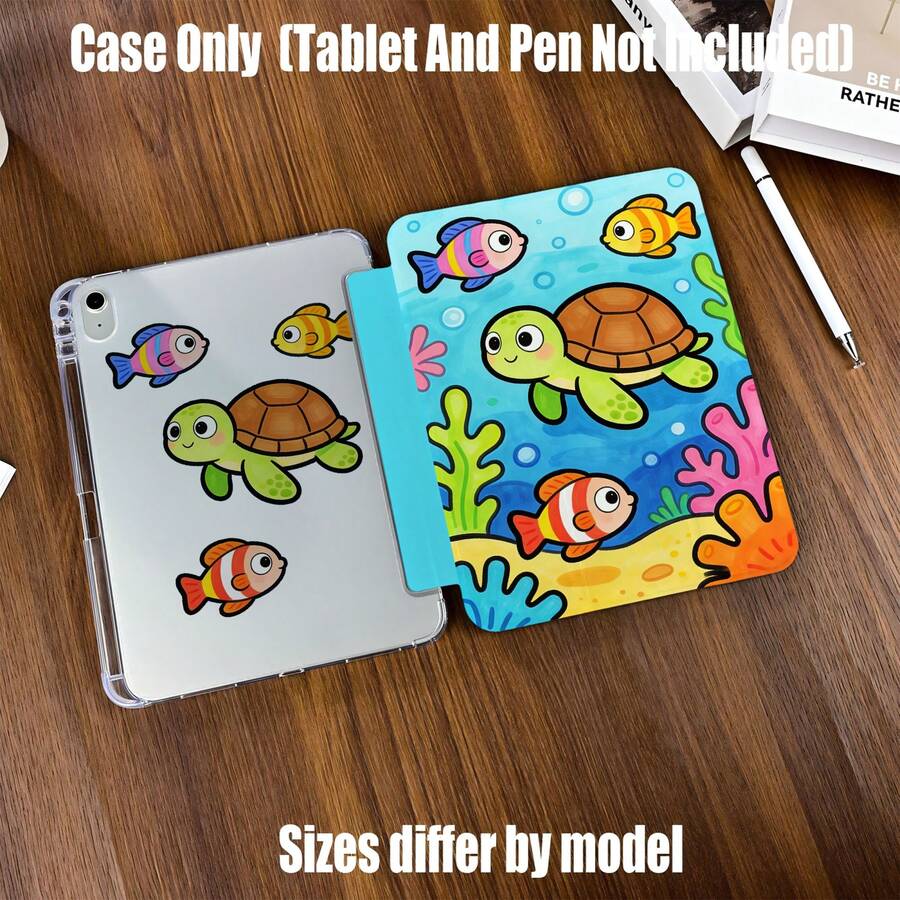 Funda protectora plegable con ranura para lápiz. Funda plegable con ranura para lápiz con diseño de tortuga marina en el mundo submarino, estilo océano fresco. Compatible con las principales series de tabletas y modelos de 7.9 pulgadas, 8.3 pulgadas, 9.7 pulgadas, 10.2 pulgadas, 10.5 pulgadas, 10.9/11 pulgadas y 12.9/13 pulgadas; también se ajusta a modelos de 8.7 pulgadas, 10.4 pulgadas, 10.5 pulgadas, 11 pulgadas y 12.4 pulgadas