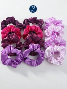 12个装女孩彩色缎面发圈，丝滑柔软的布料发绳，可爱丝带发圈马尾辫发饰，适合派对礼物和日常使用 - 彩色 - 查看 13