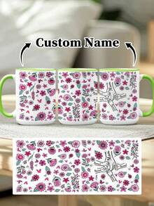 1pc 11oz/15oz Custom Mother's Day Name Mug, Personalized Coffee Cup With Printed Name. The Wrap-Around Pattern On The Mug Can Be Customized With Up To 8 Children Holding Their Mother's Hand. This Mother-Themed Mug With Floral Elements Is An Ideal Gift For Mom And A Unique, Thoughtful Present - 款式3 - 查看 15