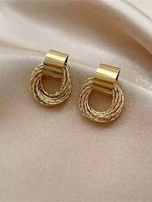 1 Đôi bông tai tròn nhiều lớp thanh lịch - Vàng - Xem 5