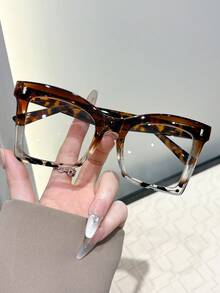 1pc Women Geometric Large Frame Plastic Casual Style Classic Chunky Modern Simple Style Portable Glasses Combination For Driving Daily Life Reading Decoration - Clear - View 4