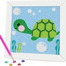 1 Set Cute Sea Turtle DIY Diamond Painting Kit (With Frame), Creative Ocean Animal Diamond Art Craft Gift Set, Cartoon 5D Diamond Painting Kit Containing Flowers, Butterflies And Sea Turtles, Family Bonding Activity For Beginners, Full Round Diamond Gemstone Art Decor For Living Room, Bedroom, Office Desk, Perfect For Halloween, Christmas, Birthday And Party Gifts - Pink - View 12