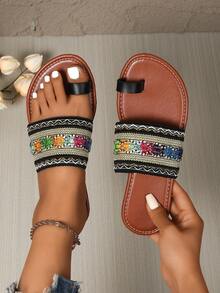 新款女士沙滩人字拖 - 黑色 - 查看 1