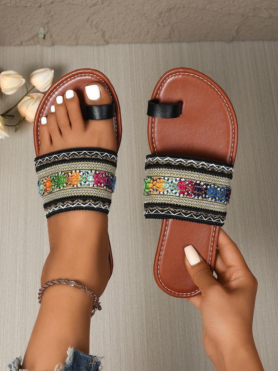 新款女士沙滩人字拖 - 黑色 - 查看 1