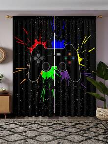 2 Pieces Of High-Definition Digital Color Game Console Handle Printed Decorative Curtains, Made Of Polyester Material, With Easy-To-Install Rod Pocket Design, Featuring A Modern Home Style, Semi-Transparent For Privacy Protection, Suitable For Daily Decoration In Bedrooms, Living Rooms, Game Rooms, Etc. - Game Console 1 - View 11