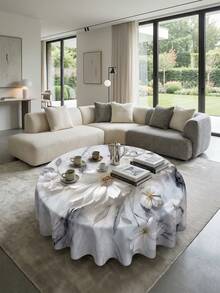 1 pièce Nappe rectangulaire avec texture de marbre gris et blanc et imprimé floral 3D, nappe de luxe moderne en polyester imperméable et résistante aux taches avec bord volant, anti-huile et anti-poussière, lavable et réutilisable, idéale pour le thé de l'après-midi, les brunchs, la décoration élégante de la maison, un élément essentiel pour la cuisine et la salle à manger - Multicolore - Voir 7