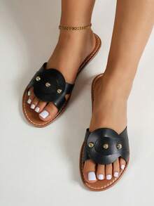 女士平底凉鞋 编织百搭黑色休闲露趾凉鞋 2025夏季新款休闲沙滩鞋 户外塑料拖鞋 - 黑色 - 查看 2