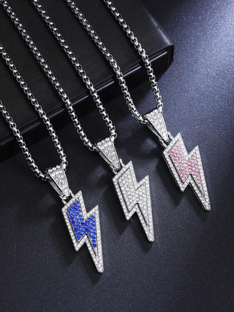 1 chiếc dây chuyền mới năm 2026, kiểu dáng thời trang Châu Âu và Mỹ, dây chuyền thép không gỉ không quá dài, quà tặng trang sức quyến rũ cho nam và nữ, trang sức mùa hè màu hồng bán sỉ, phù hợp đeo hàng ngày cho cả nam và nữ. - Dây chuyền tia chớp mới - Xem 1