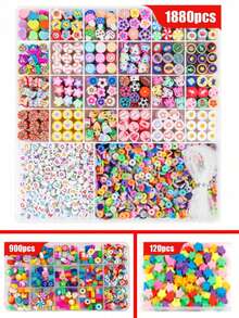 120pcs/900pcs/1880pcs Cartoon Cute Polymer Clay Beads Bracelet Jewelry Making Kit, For DIY Handmade Bracelets, Necklaces, Earrings, Phone Straps, Keychains, Bag Charms, Various Pendant Decorations, Jewelry Crafting (Random Colors & Styles) - Multicolor - View 1