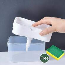 1个随机颜色塑料皂液器，带海绵架，自动液体皂液器，适用于厨房水槽，手动操作 - 非常适合厨房清洁、洗碗、擦拭，只需轻轻按压即可。 - 多色隨機送海綿 - 查看 8