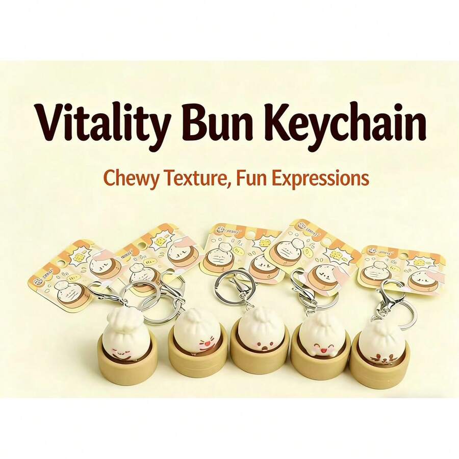 1个减压玩具仿真包子挤压解压钥匙扣挂件，表情随机 - 彩色 - 查看 1