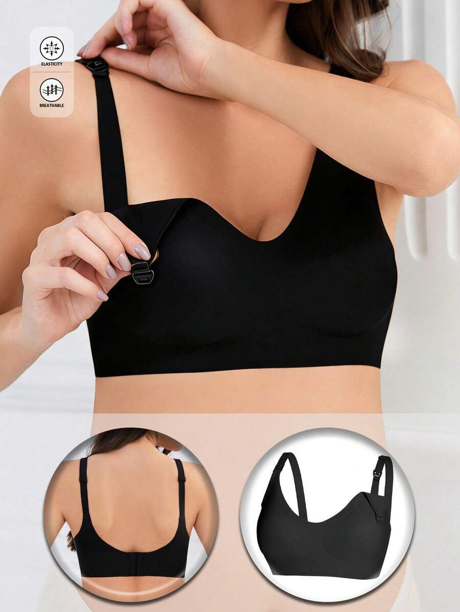 Maternity & Nursing Bra, Front Closure Breastfeeding Bra, Comfortable Seamless Lift And Support, Suitable For All Seasons - Black - View 1