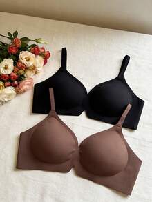 2 pièces Ensemble de lingerie minimaliste confortable et sexy avec design ajouré pour femmes, Soutien-gorge de sport - Multicolore - Voir 3