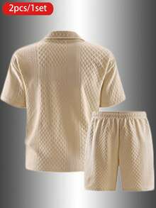 2pcs/Set Setelan Atasan Lengan Pendek dan Celana Pendek Gaya Boyfriend Pria Musim Semi/Panas untuk Mendaki Gunung, Olahraga Luar Ruangan, dan Olahraga Cepat Kering - Khaki - View 2