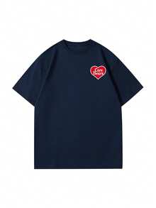 SHEIN | Care Bears 夏季女式短袖经典卡通紫色小熊轮滑自由式标语趣味图案T恤，融合了甜美酷炫的电子女孩风格。 - 藏蓝色 - 查看 3