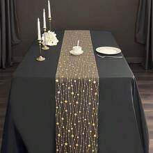 Gold Sequin Star Table Runner, Elegant Transparent Chiffon Sheer Table Cloth, Suitable For Wedding, Birthday, Valentine's Day, Graduation, Christmas Party Table Decor - Gold - View 5