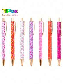 3支/7支装心形金属圆珠笔，按压式设计，优雅女士圆珠笔，简约印花圆珠笔，适合日记和送礼，精美钢笔礼品，办公及学习日记笔，婚礼、情人节、感恩节、毕业礼物 - 愛心筆 - 查看 13