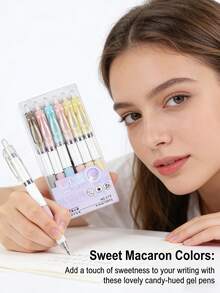 12支可爱马卡龙造型凝胶笔，0.5mm细尖，速干墨水，适合儿童、学校学习和办公使用。 - 中性筆 - 查看 2