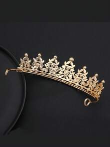 1件女士红金水钻新娘皇冠，适用于婚礼、派对和舞会等场合，皇家头饰，情人节配饰 - 紅色 - 查看 3
