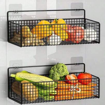 1/2 chiếc kệ đựng đồ treo tường bằng kim loại không cần khoan - Thích hợp cho phòng tắm và nhà bếp, có thể đựng dầu gội, xà phòng và các vật dụng cần thiết hàng ngày.