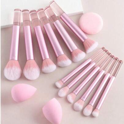 12-Piece/14-Piece/15-Piece High-Quality Long-Handle Pink Makeup Brush Set, Suitable For Foundation, Blush, Eyeshadow, And Loose Powder, A Versatile Makeup Tool, Available In Multiple Colors, Suitable For Beginners And Makeup Artists