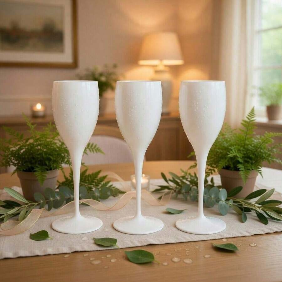 Set de 12 copas de champán, copas de champán de acrílico reutilizables y irrompibles, adecuadas para despedida de soltera, boda, novia, regalo, fiesta (Blanco/Rosa) - Ver 1