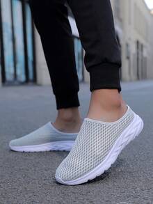 Men's Summer Slip-On Mule Sandals Men's Summer One-Piece Backless Slippers New Mesh Breathable Beach Shoes - Ash - View 1