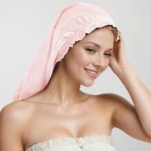 1pc Women's Minimalist Satin Sleep Cap, Soft Elastic Band, Ruffle Trim Long Tube Hair Bonnet For Home Hair Care - Multicolor - View 8