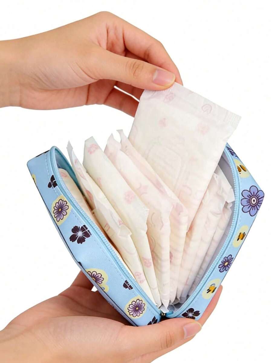 Large Capacity Sanitary Pad Storage Bag, Tampon Storage Bag, Square Sanitary Pad Storage Bag, Cartoon Pattern Storage Bag, Portable Menstrual Products Set, Women Sanitary Products Bag