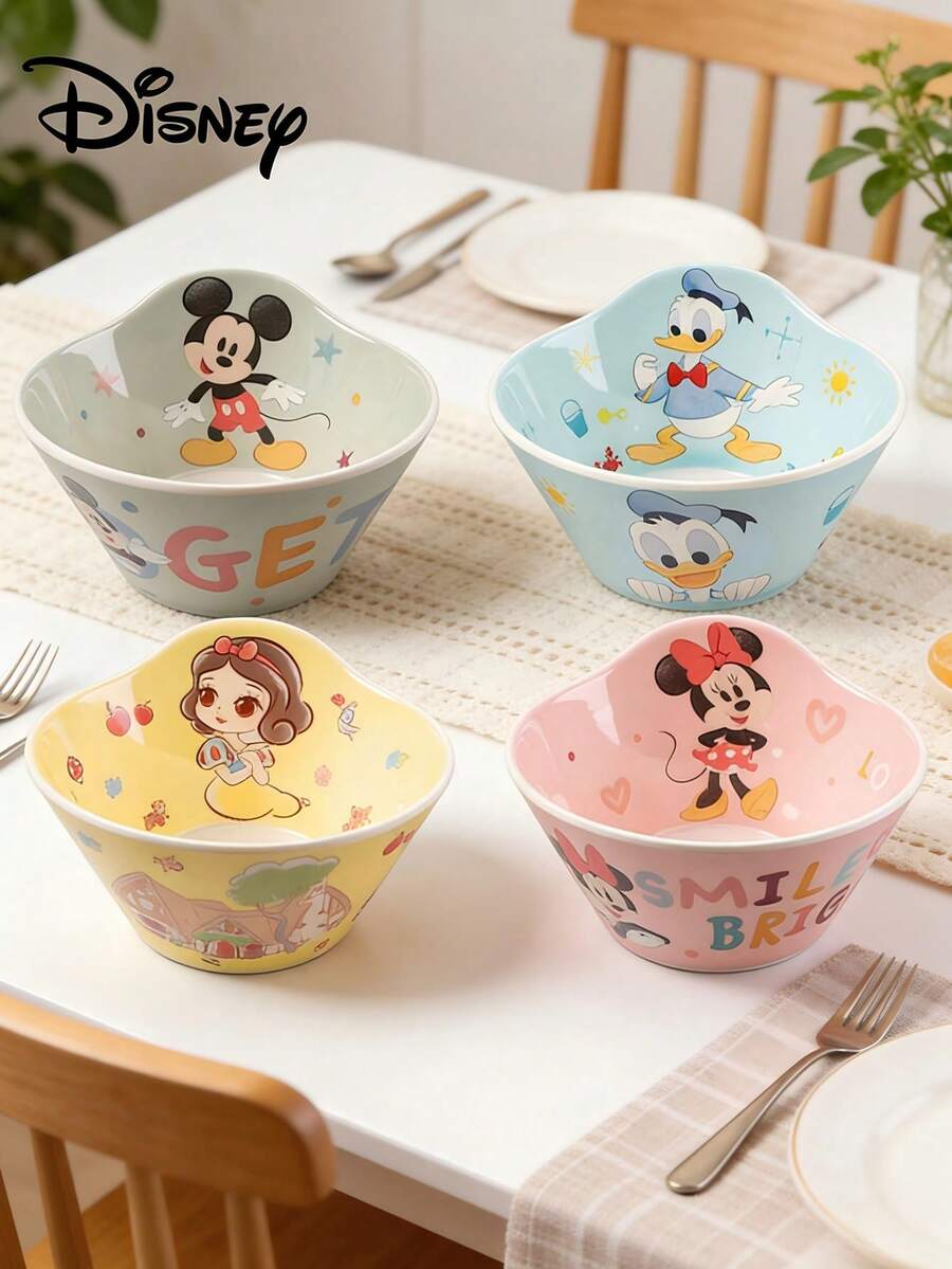 Disney 1 pieza Tazón de melamina de 450ml a prueba de roturas y resistente al calor, con estampado de dibujos animados de Mickey y Blancanieves, tazón profundo creativo, vajilla antescaldadura para niños, tazón reutilizable para fiestas, apto para lavavajillas, vajilla infantil, vajilla para el hogar, artículos para fiestas, tazón de cereales para estudiantes, tazón de aperitivos y frutas, regalo de cumpleaños, vuelta al colegio, boda, fiesta - Multicolor - Ver 1