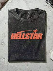Blue Shooting Star Logo Graphic Tee Unisex Couple Matching Boyfriend Style Hell Star Double Sided Print Electric Color Y2K Aesthetic Acid Washed Cotton Graphic Tees Men Oversized T Shirt Summer Fits Camisetas Para Hombre,Mens Clothes,Graphic Tee,Summer Clothes,Summer Tops,Easter Fits,Spring Clothes ,Shirtssummer Outfits For Women O0LT - Black 2 - 查看 6