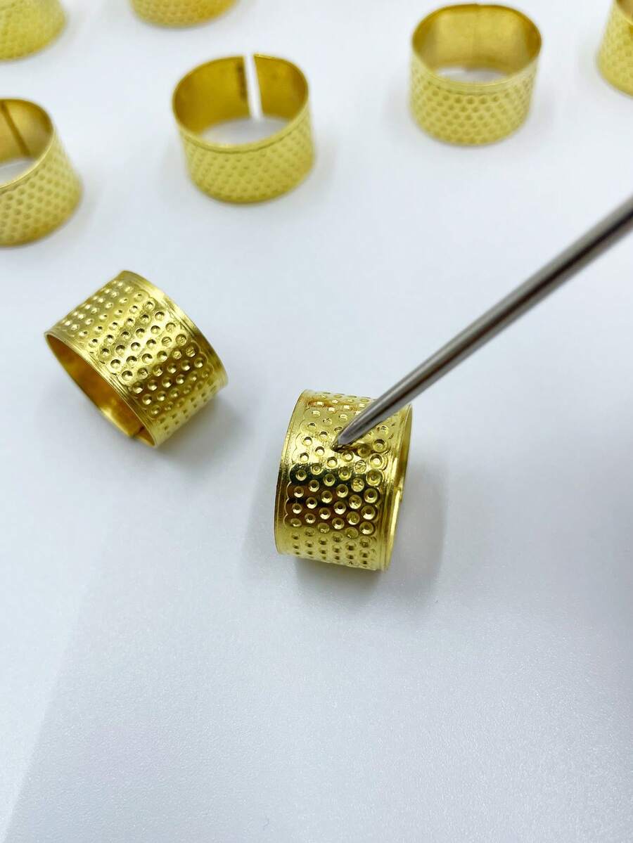 [10pcs]Gold Open-Top Thimble, Open Style Adjustable To Fit Most Adult Finger Sizes, Anti-Slip Surface With Textured Grip For Enhanced Friction And Better Control, Effective Finger Protection, Suitable For Embroidery, Fabric Crafts, Clothing And Home Textile Repair - Thimble - View 1