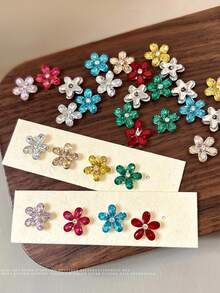 5pcs K9 Colorful 5-Petal Flower Rhinestone Nail Art Charms, Sparkling Fingertip Flower Rhinestone Finished Product, Wealthy Nail Art Rhinestone Decor, DIY Nail Decoration, Nail Parts, Decorative Components - Multicolor - View 4