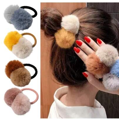 1 chiếc dây buộc tóc bông xù hai màu dễ thương, chất liệu nhung mềm mại, kiểu dáng ngọt ngào Hàn Quốc, phù hợp cho tóc đuôi ngựa và búi tóc, thích hợp để sử dụng hàng ngày và làm quà tặng sinh nhật.