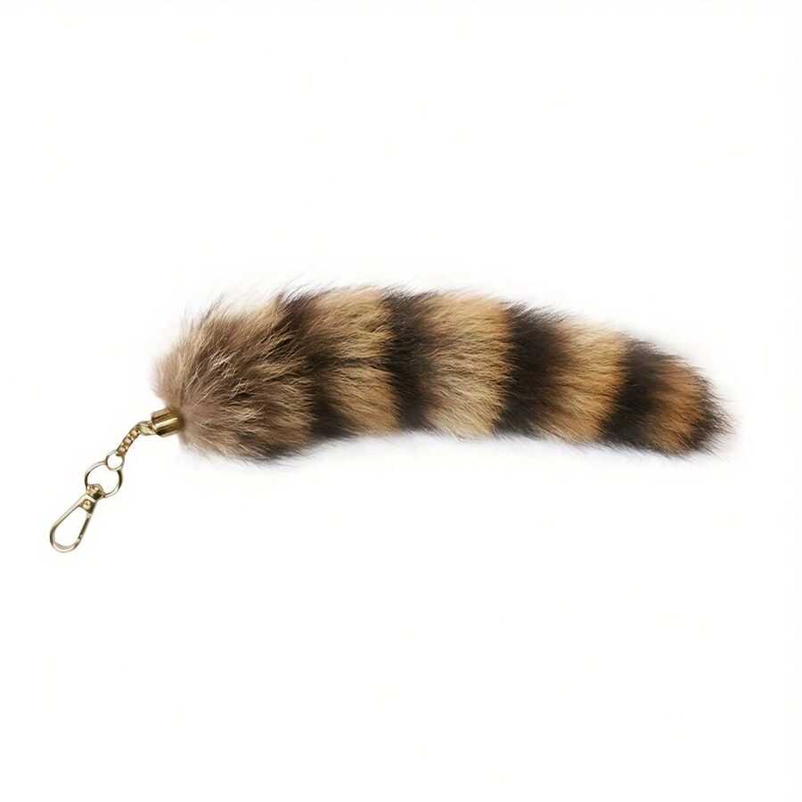 1pc Plush Raccoon Tail Keychain Charm - Soft Fluffy Key Holder With Metal Ring, Decorative Bag Accessory For Women S, Cute Gift For Keys & Small Items, Raccoon Gifts, Playful Design, Finish - Brown-1 - View 1