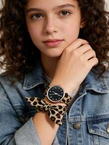 Reloj de cuarzo con pañuelo de estampado de leopardo, de moda, minimalista y elegante, para adolescentes, adecuado para la escuela y el campus. También es un gran regalo para mujeres, madres, fiestas, festivales y la temporada de regreso a clases. - Multicolor - Ver 7