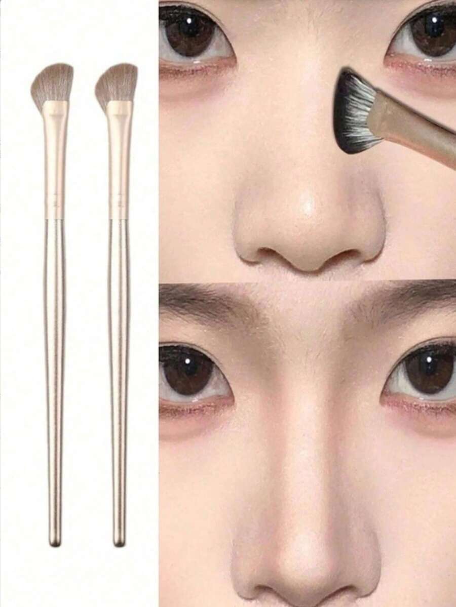 1pc Soft Portable Angled Nose Contour Brush, Professional Highlighter & Blush Makeup Tool - Gold - View 1