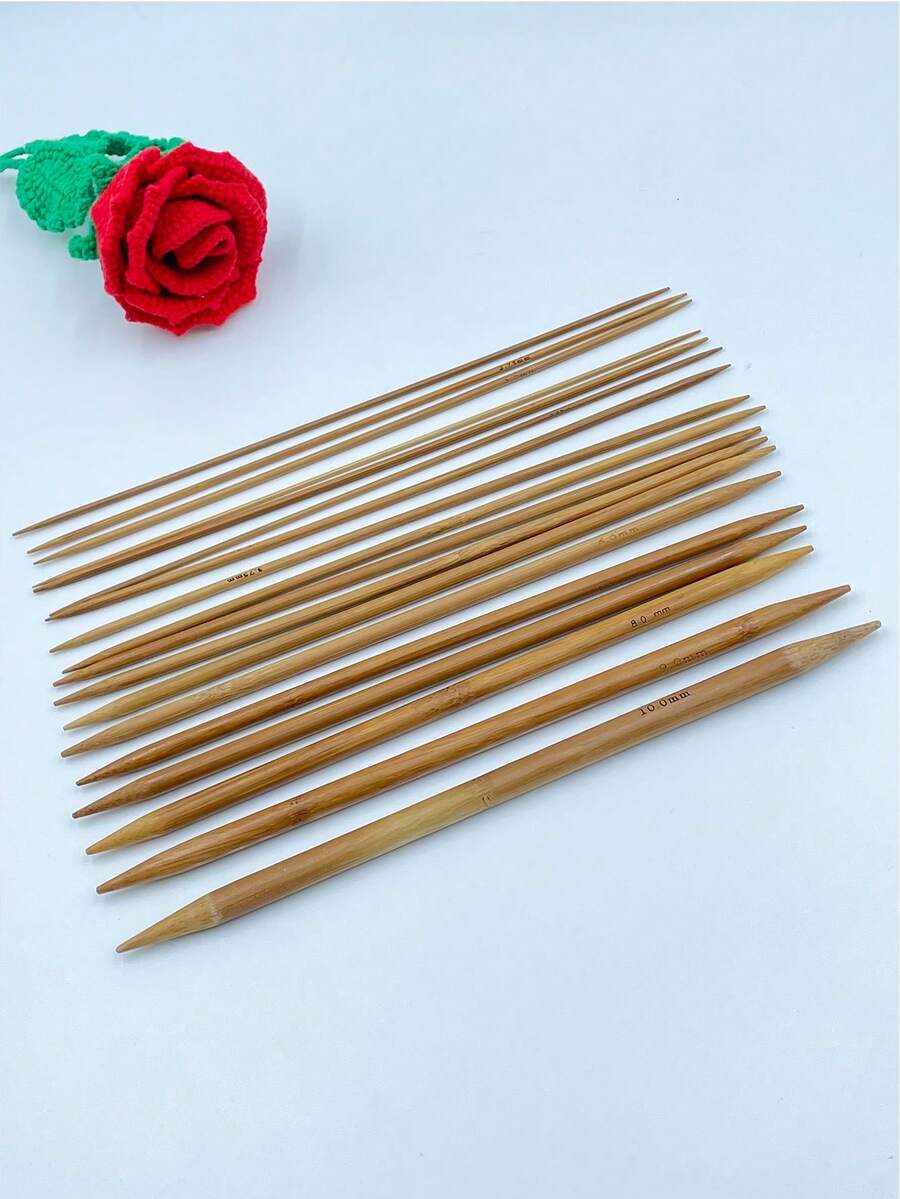 Kim đan hai đầu bằng tre cacbon hóa, dài 25cm, 18 kích cỡ, 4 chiếc/bộ, kim mịn, thích hợp cho găng tay không đường may, tất, cổ tay áo, cổ áo và các dự án đan có chu vi nhỏ. - Kim đan 25cm - Xem 1