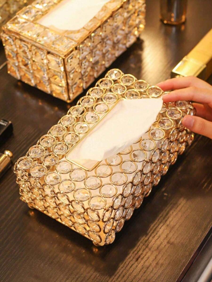 1 pieza Caja de pañuelos de estilo europeo creativa, soporte para servilletas de mesa de comedor y sala de estar para el hogar, caja de almacenamiento de pañuelos para decoración del hogar - Dorado - Ver 1