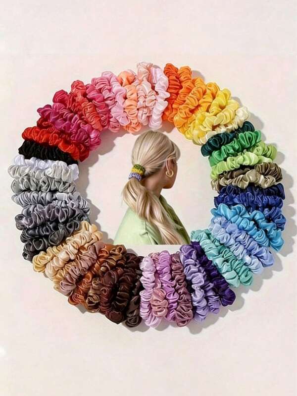 Set de 12/20/30/50 piezas de Scrunchies de unicolor elegantes, lazos de pelo elásticos suaves con apariencia de satén de colores aleatorios, accesorios de pelo versátiles para uso diario, casual, maquillaje, ejercicio