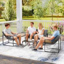 Outsunny 4 Piece Patio Furniture Set,Outdoor Furniture Conversation Set With Tempered Glass Table,Loveseat Sofa,2 Chairs And Cushions,Metal Frame For Garden,Backyard,Light Grey - Gris Claro - Ver 9
