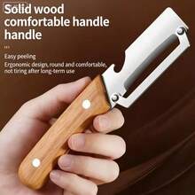 Bộ 2/1 lưỡi dao bằng thép không gỉ chất lượng cao với tay cầm bằng gỗ, dụng cụ gọt vỏ rau củ quả đa năng và mở nắp chai, thích hợp dùng cho táo, khoai tây, bí ngô, đu đủ, bí xanh, v.v. - Bạc - Xem 11