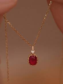 1 Stück exquisite Damen-Schmuckkette mit künstlichem Rubin, S925 Sterlingsilber, elegante Schlüsselbeinkette mit Strass-Anhänger, geeignet für den täglichen Gebrauch - #1 - Übersicht 1